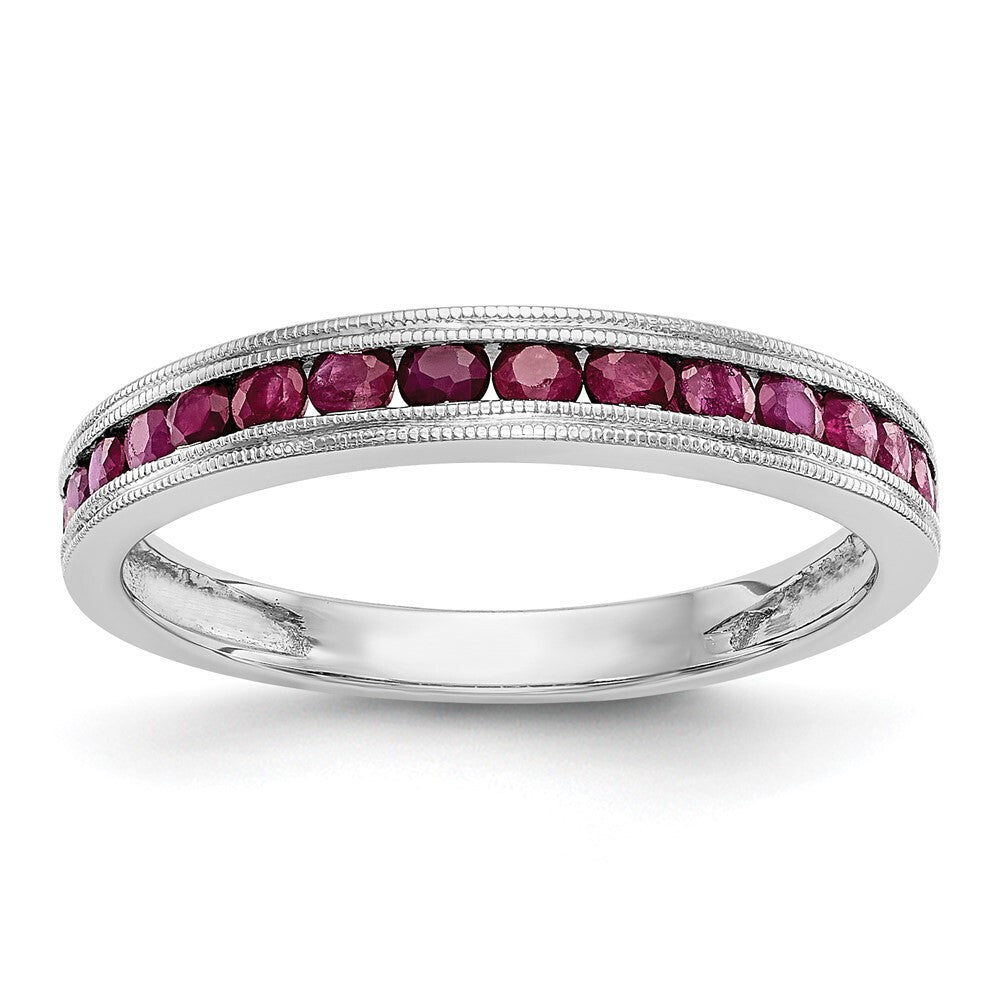 14k White Gold Ruby Complete Channel Band Size 7