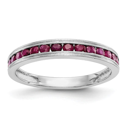 14k White Gold Ruby Complete Channel Band Size 7