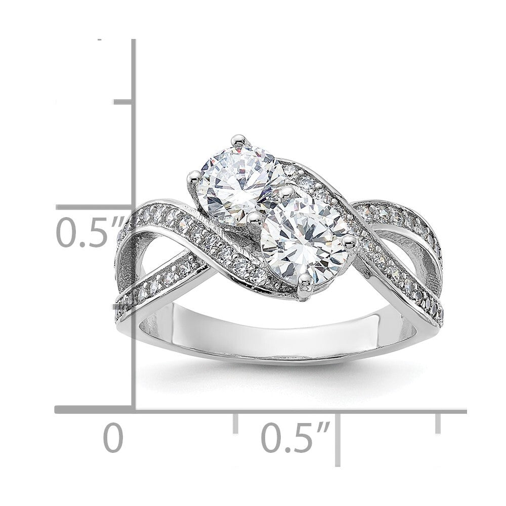Sterling Silver Rhodium-plated Cubic Zirconia Two Stone Polished Ring Size 8