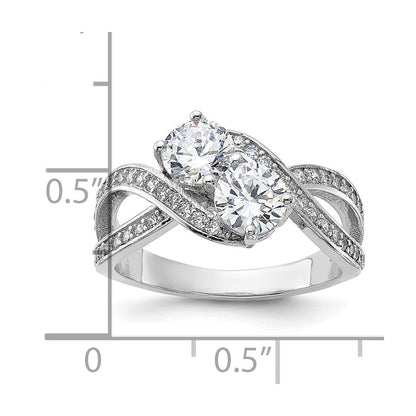 Sterling Silver Rhodium-plated Cubic Zirconia Two Stone Polished Ring Size 8