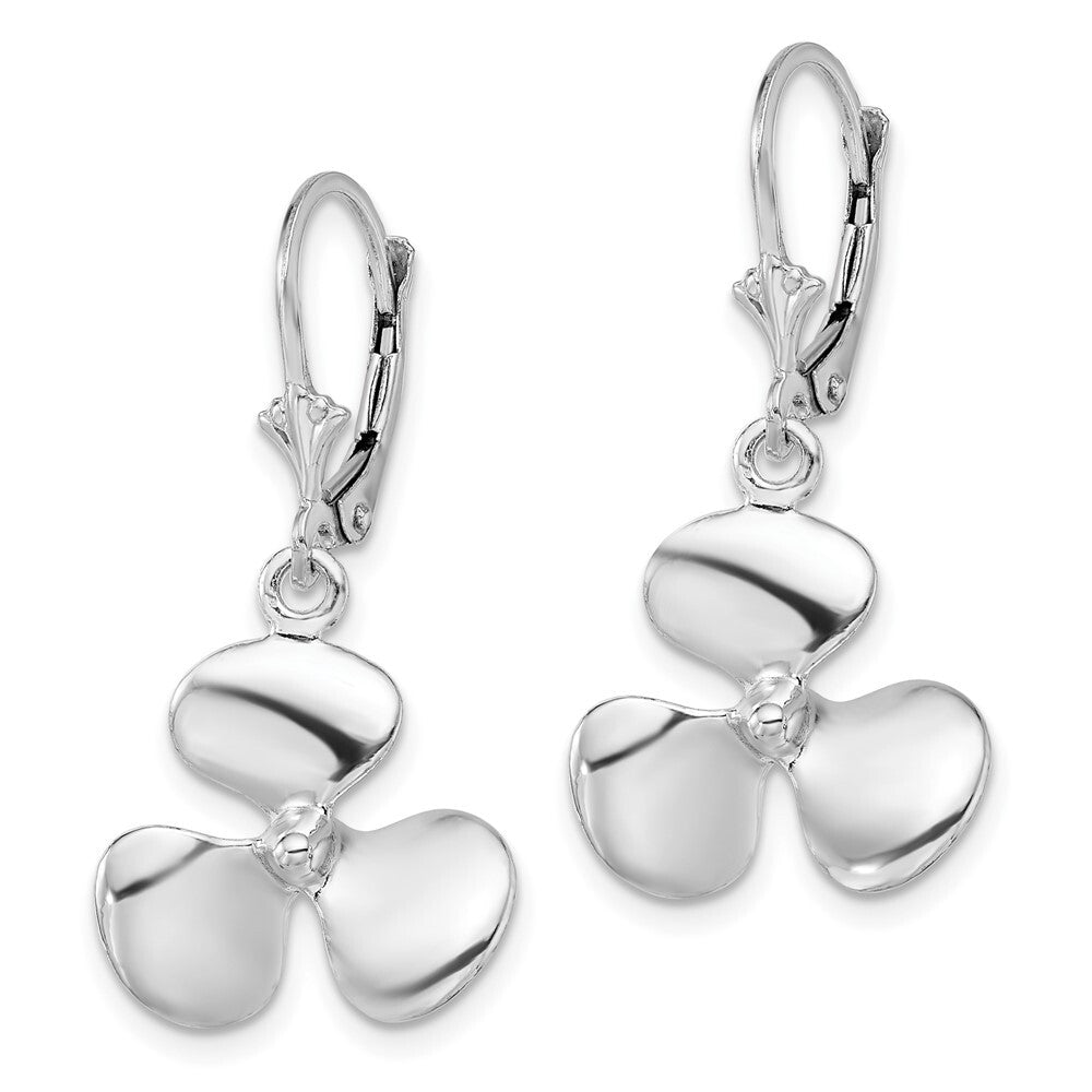 Sterling Silver Rhodium-Plated Polished 3D Propeller Leverback Earrings