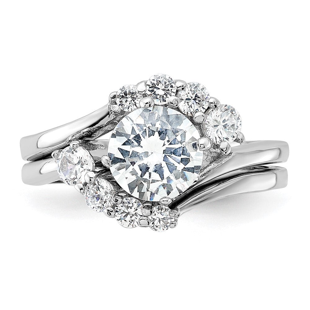 Sterling Silver Rhodium-plated 2-piece Cubic Zirconia Wedding Ring Set Size 6