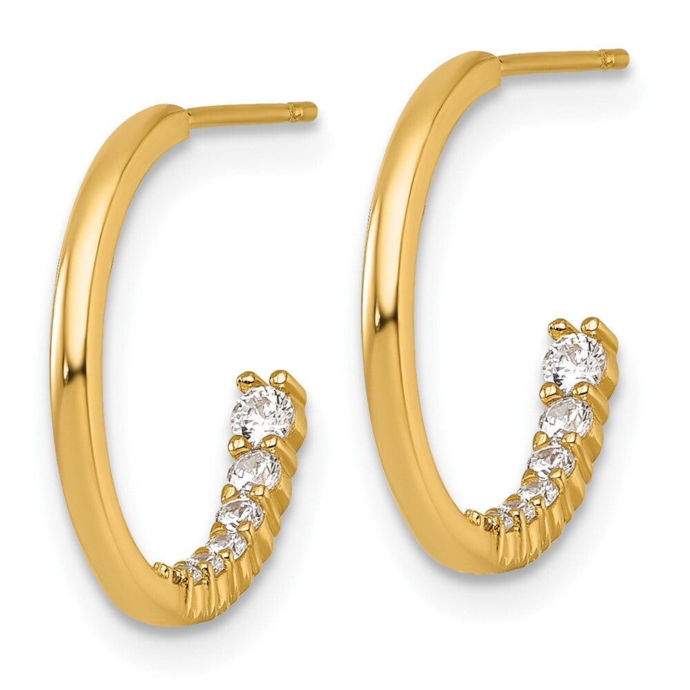 14k Yellow Gold Polished Fancy Cubic Zirconia J-Hoop Earrings Gift for Women