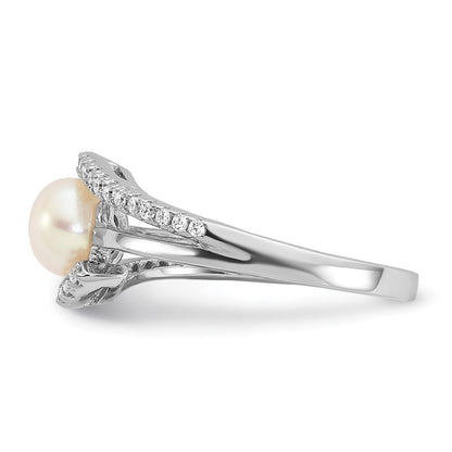 Sterling Silver Rhodium-plated CZ Freshwater Cultured Pearl Ring Size 6