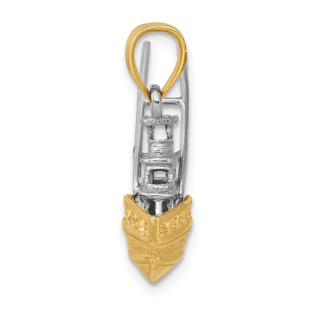 14k Two-Tone Gold Textured 3-D Offshore Sportfishing Boat Charm