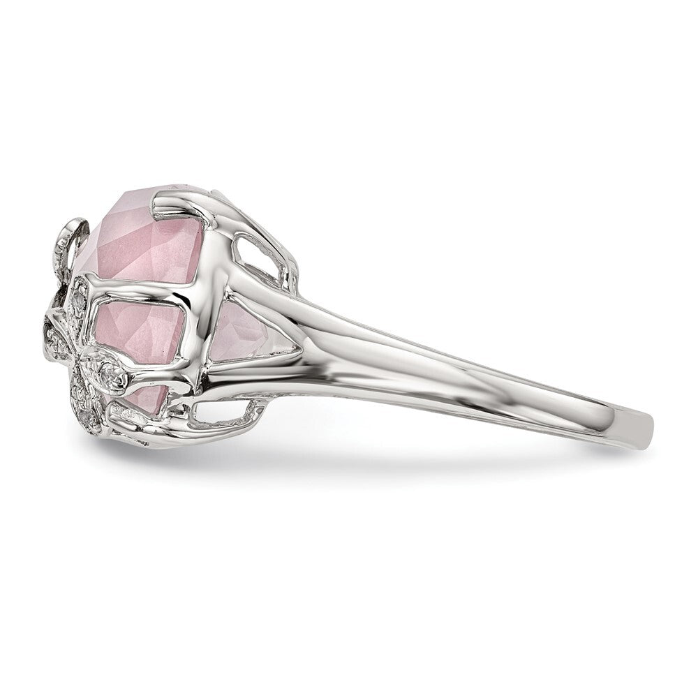 Sterling Silver Rhodium-plated Rose Quartz/White Sapphire Ring Size 7