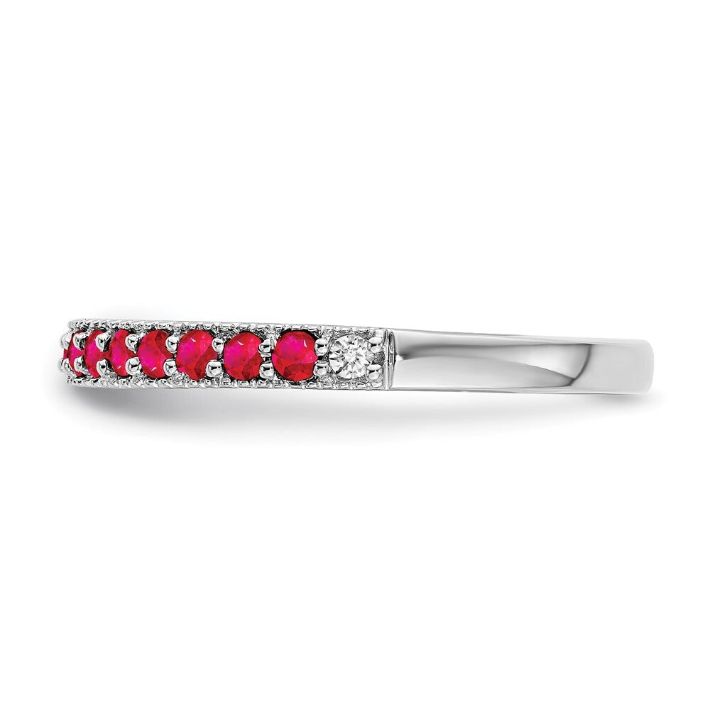 14k White Gold Ruby and Diamond Band Size 7