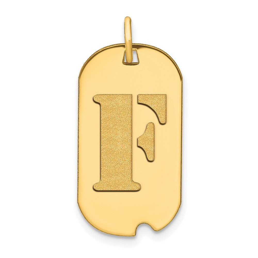 14k Yellow Gold Polished Letter F Initial Dog Tag Pendant for Women