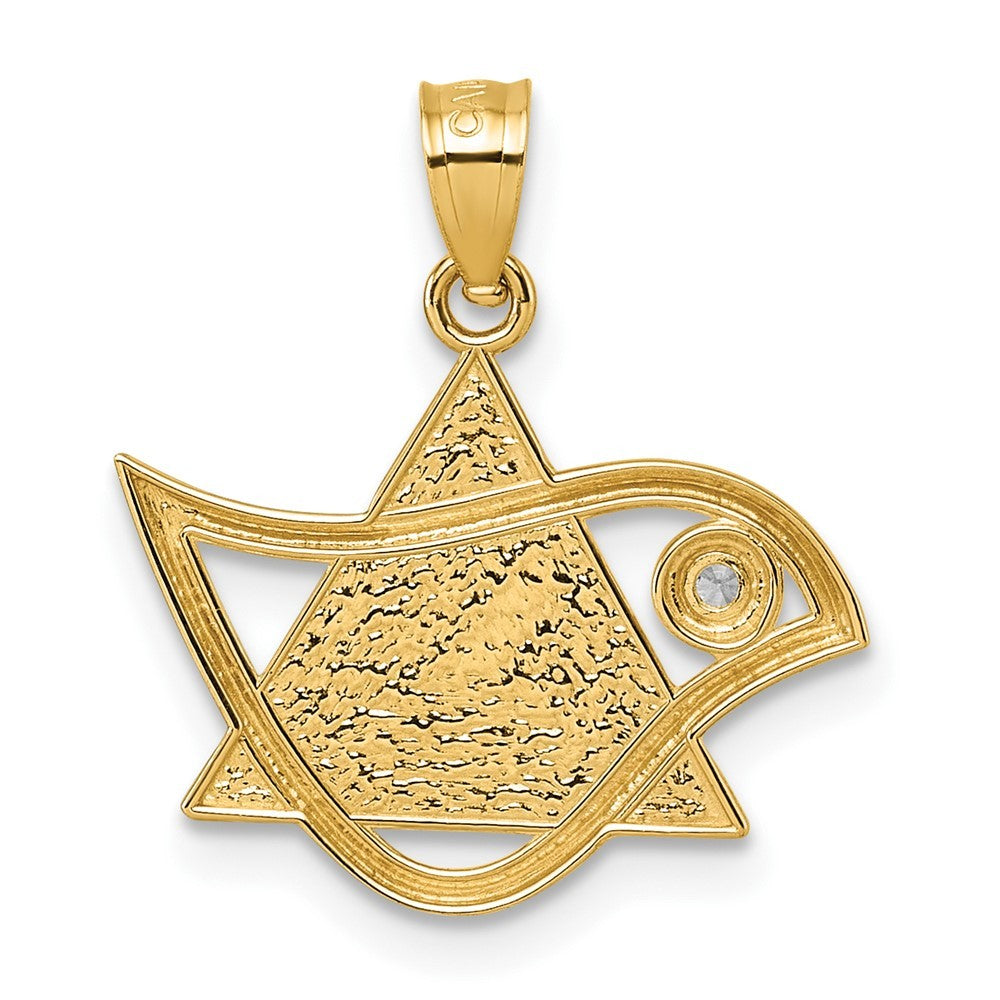 14k Yellow Gold Textured Cubic Zirconia Bird and Triangle Star of David Pendant