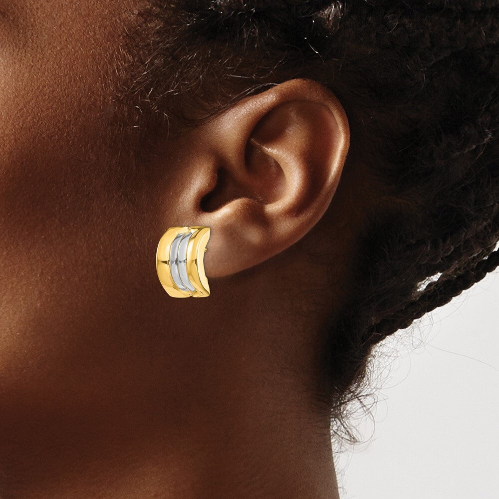 14k Yellow Gold & Rhodium Omega Stud Earrings