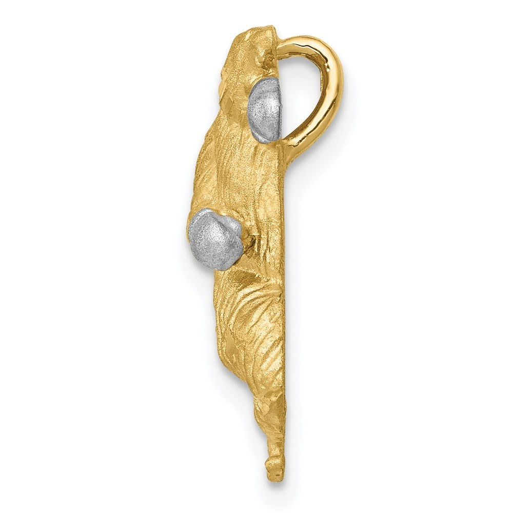 14k Yellow Gold w/White Rhodium Satin Diamond-Cut Boxing Bear Chain Slide