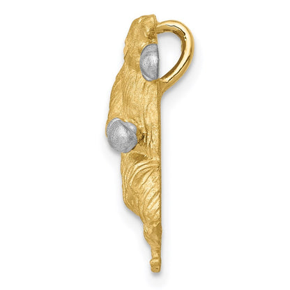 14k Yellow Gold w/White Rhodium Satin Diamond-Cut Boxing Bear Chain Slide