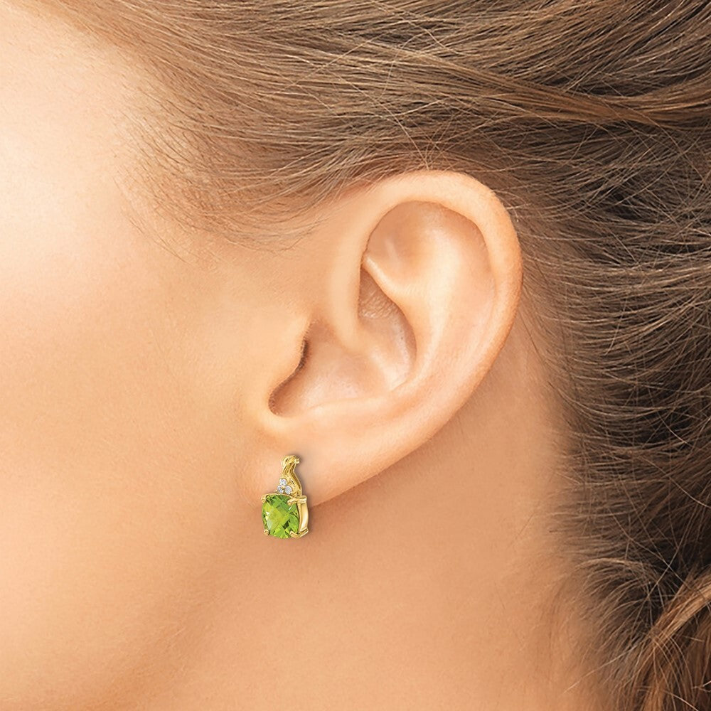 14k Yellow Gold Checkerboard Peridot and Diamond Drop & Dangle Earrings
