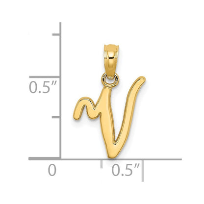 14k Yellow Gold Script Letter V Initial Pendant