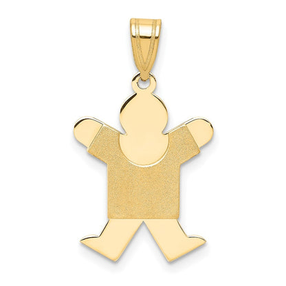 14k Yellow Gold Solid Satin Engravable Boy Jumping Charm Pendant for Women
