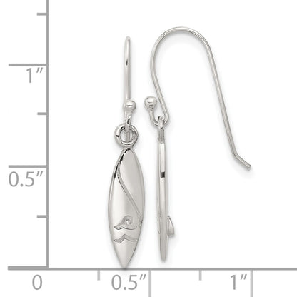 SS Polished Pointed Oval Wave Shephard Hook Dangle Earrings