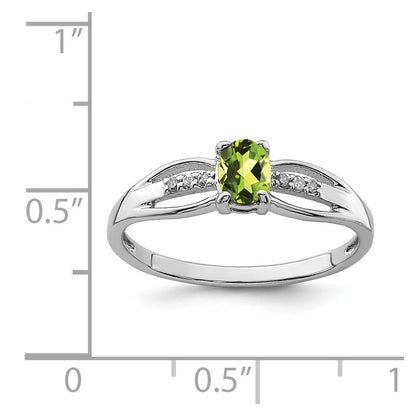 Sterling Silver Rhod-plated Diamond Peridot Ring Size 6