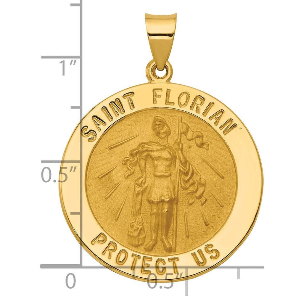 14k Yellow Gold Polished and Satin St Florian Medal Hollow Pendant for Women