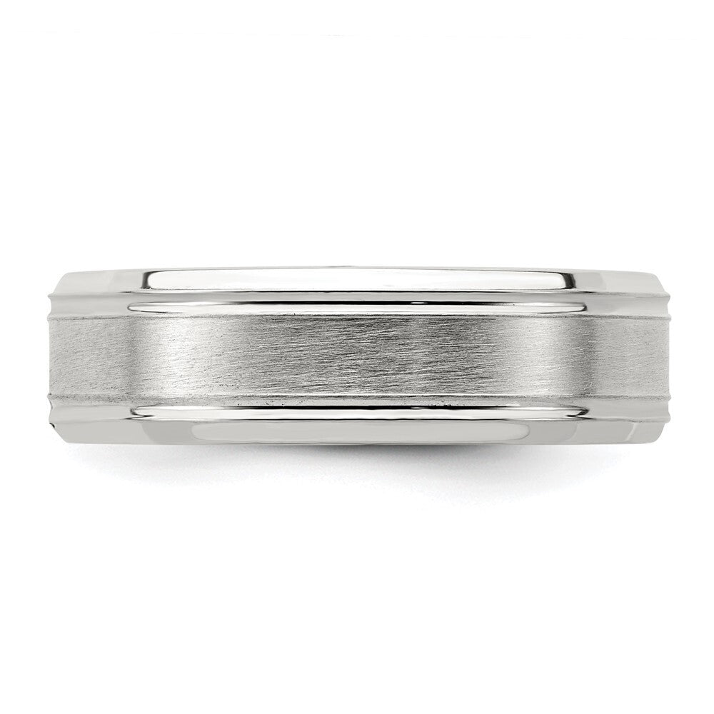 Sterling Silver 6mm Brushed Flat Grooved Fancy Band Size 8