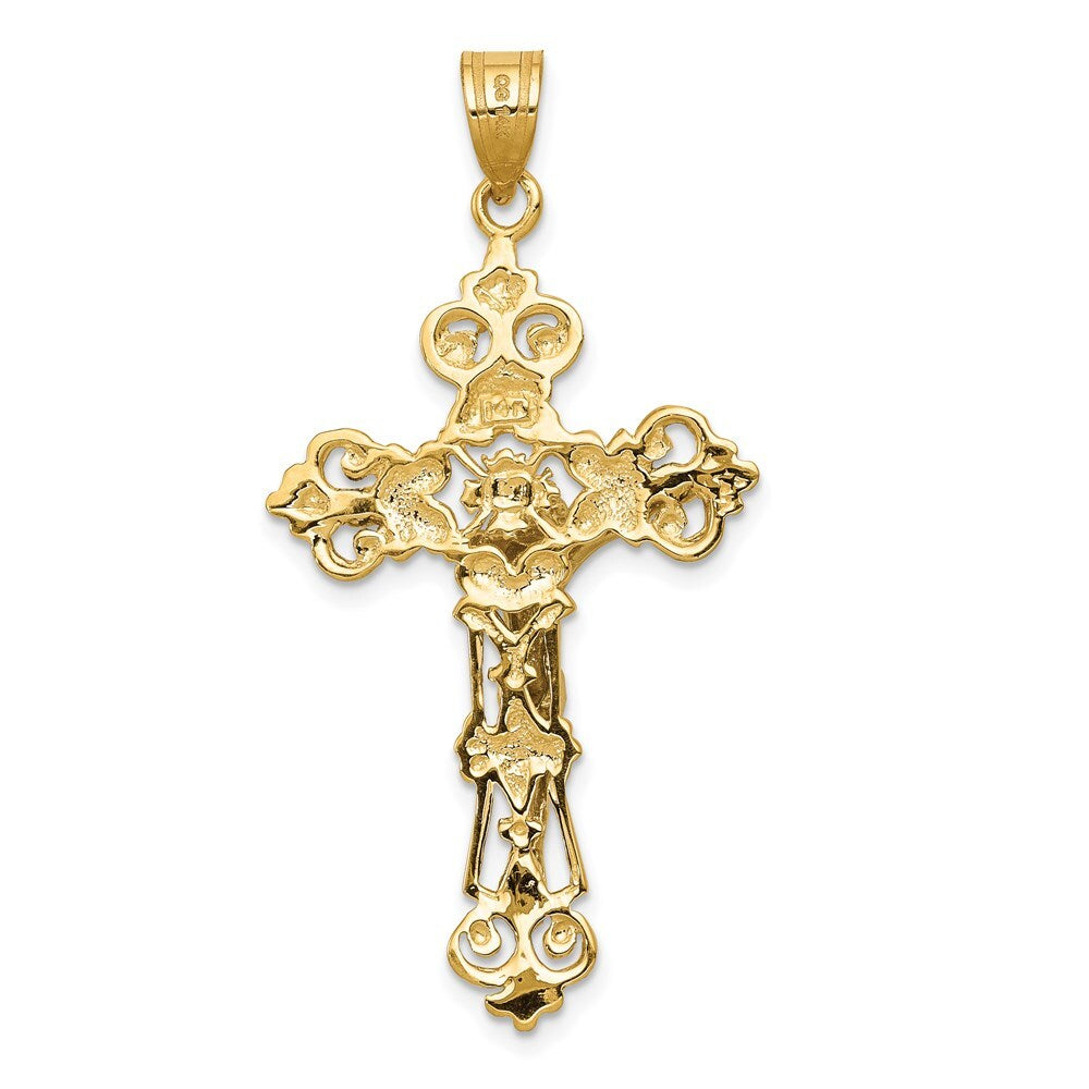 14k Yellow Gold INRI Fleur De Lis Crucifix Pendant