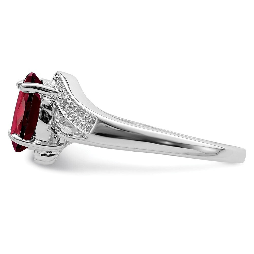 Sterling Silver Rhodium-plated Garnet & Diamond Ring Size 7