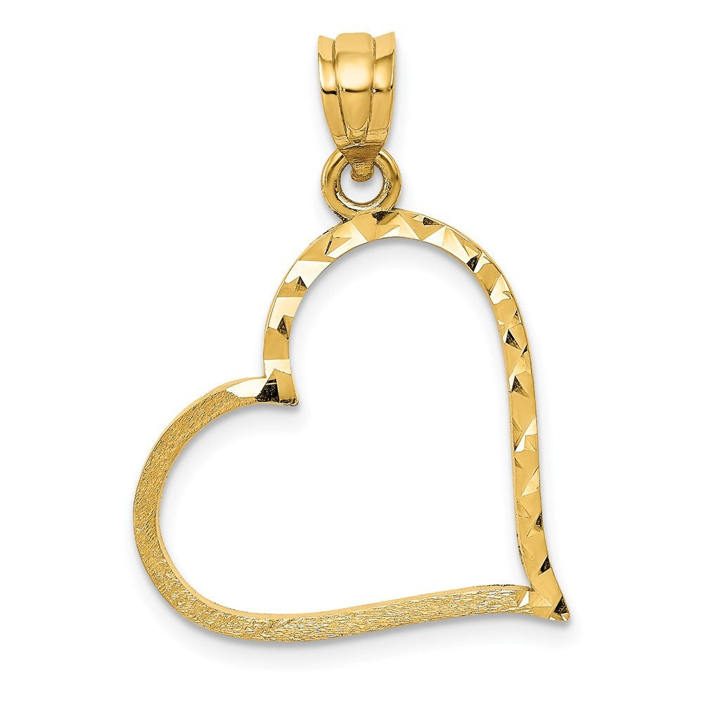 14k Yellow Gold Satin Diamond-cut Crooked Heart Pendant