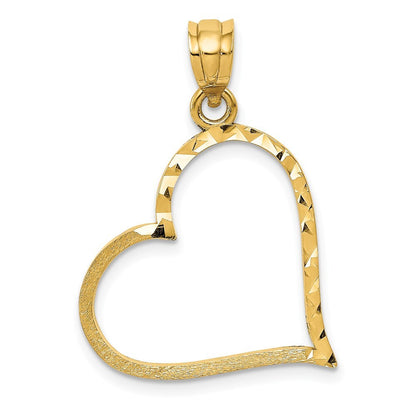 14k Yellow Gold Satin Diamond-cut Crooked Heart Pendant
