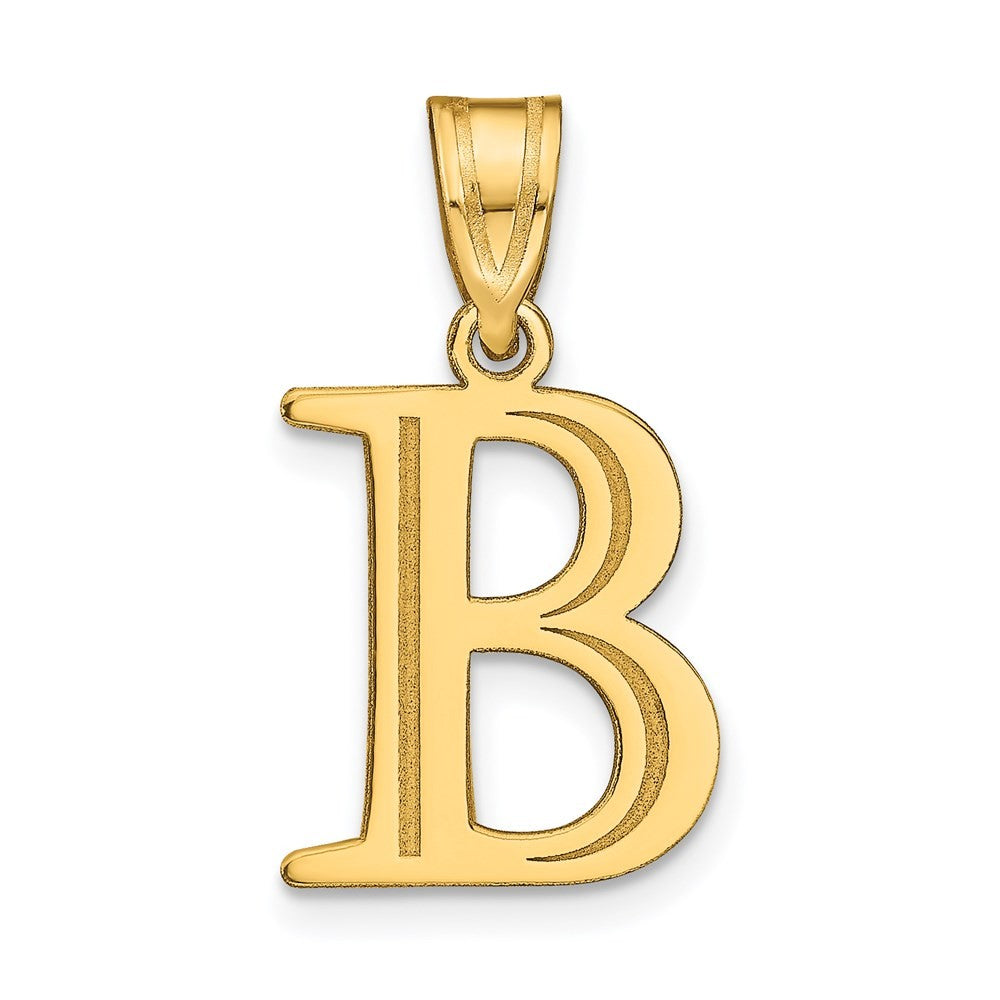 14k Yellow Gold Polished Etched Letter B Initial Pendant