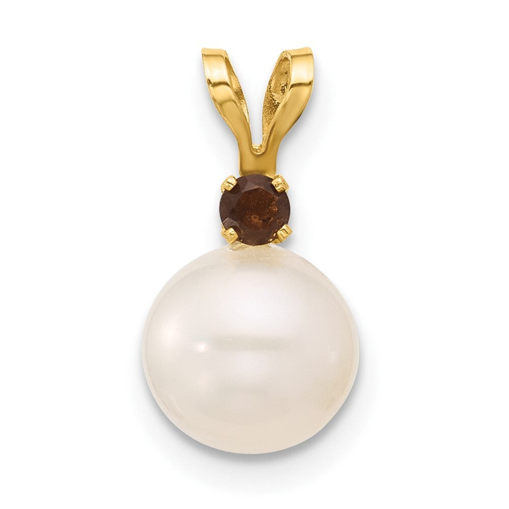 14k Yellow Gold 7-7.5mm Freshwater Cultured Pearl & Smoky Quartz Pendant