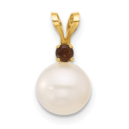 14k Yellow Gold 7-7.5mm Freshwater Cultured Pearl & Smoky Quartz Pendant