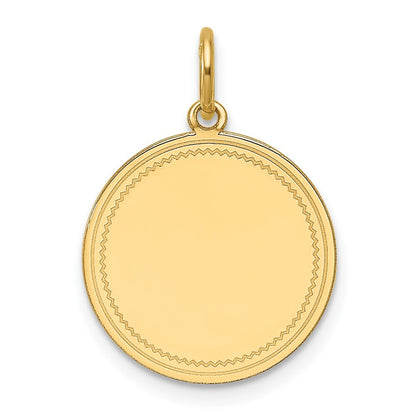 14k Yellow Gold Plain .013 Gauge Engravable Round Disc Charm Pendant for Women