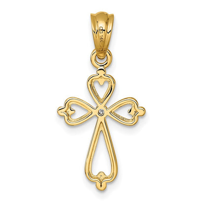 14k Yellow Gold Diamond Accented Cross Pendant