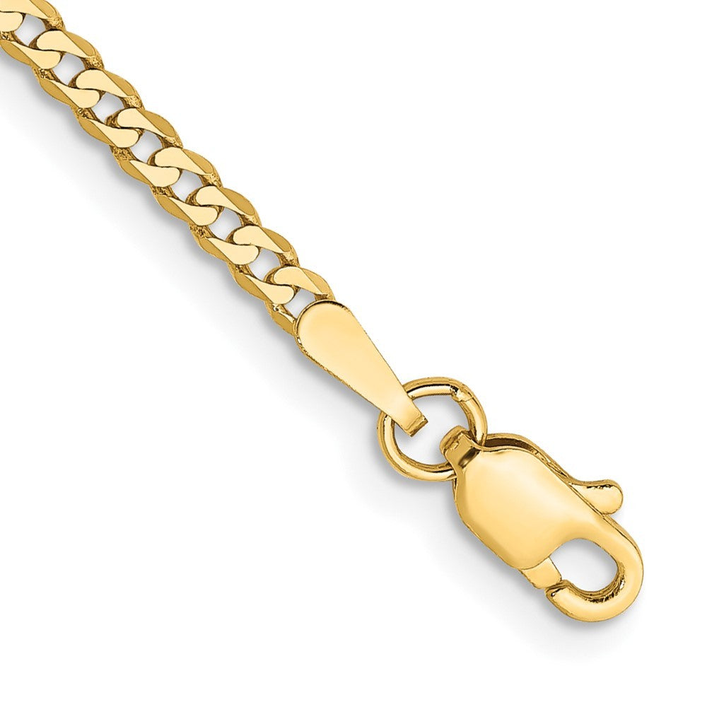 14k Yellow Gold 9 inch 2.2mm Flat Beveled Curb with Lobster Clasp Anket