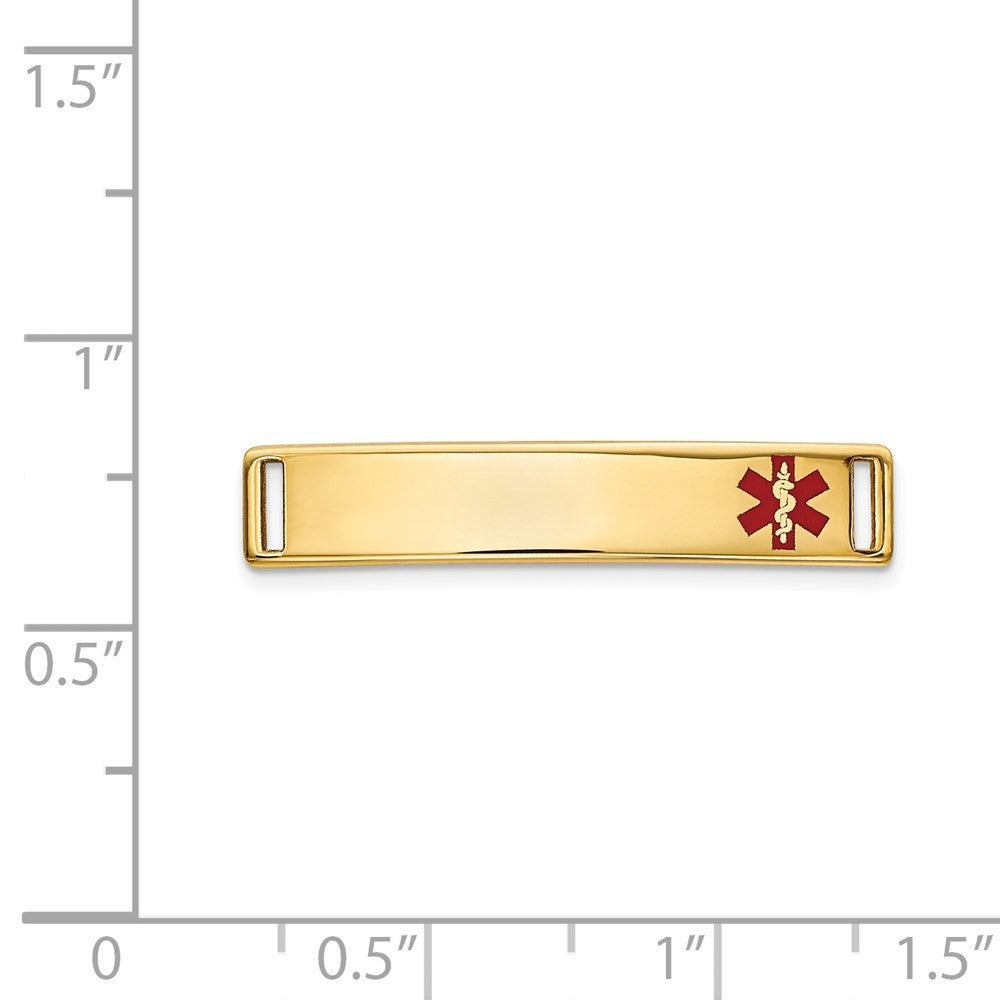 14k Yellow Gold  24x5mm Off-Center Red Epoxy Enameled Medical ID Plate # 816