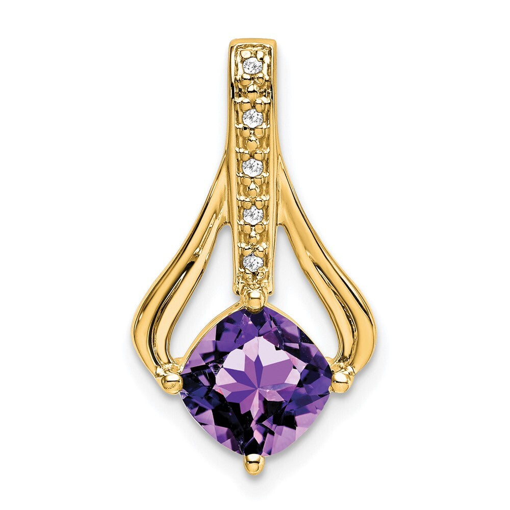 14k Yellow Gold Amethyst and Diamond Pendant for Women
