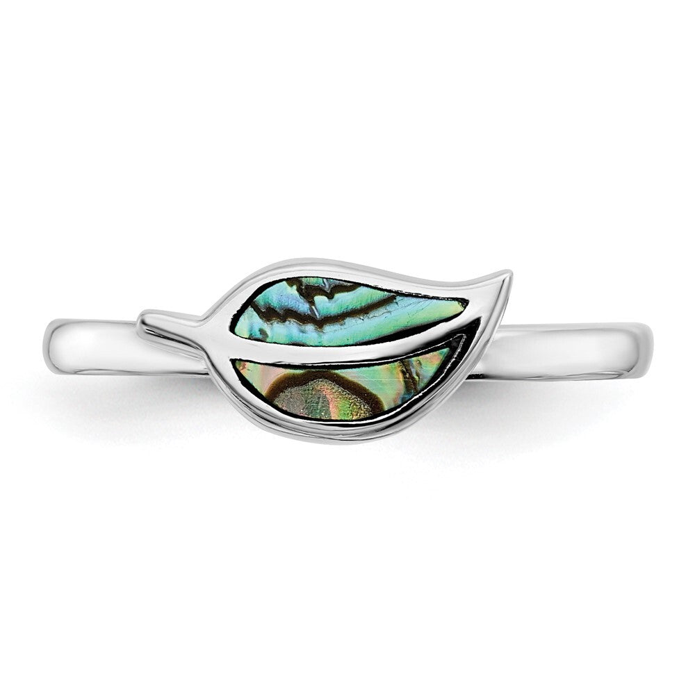 Sterling Silver RH-plated Abalone Leaf Ring Size 7