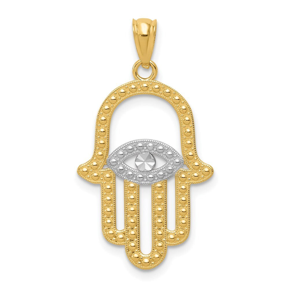 14k Yellow Gold  Rhodium Hamsa Pendant for Women