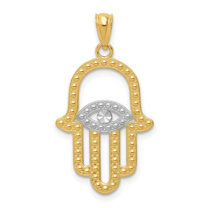 14k Yellow Gold  Rhodium Hamsa Pendant for Women