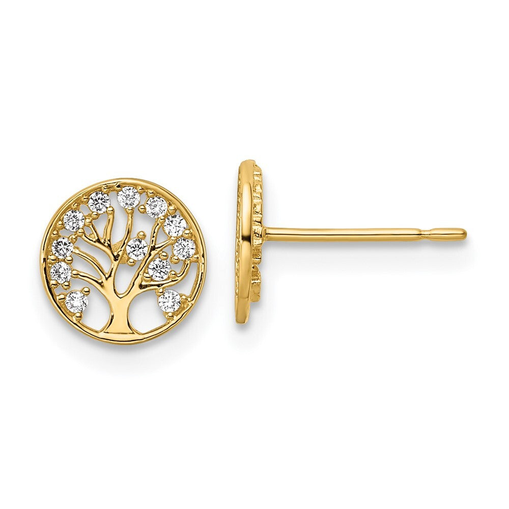 14k Yellow Gold Cubic Zirconia Tree of Life Stud Earrings Gift for Women