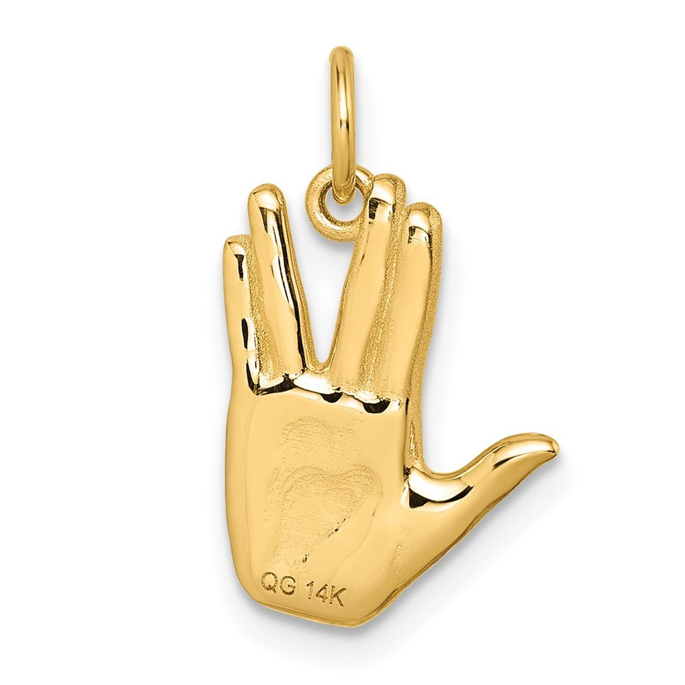 14k Yellow Gold Polished Live Long and Prosper Hand Pendant