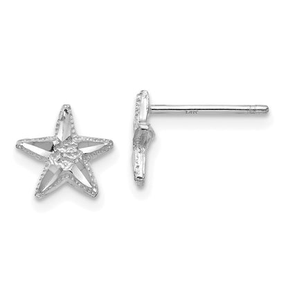 14k White Gold Diamond-cut Starfish Stud Earrings Gift for Women
