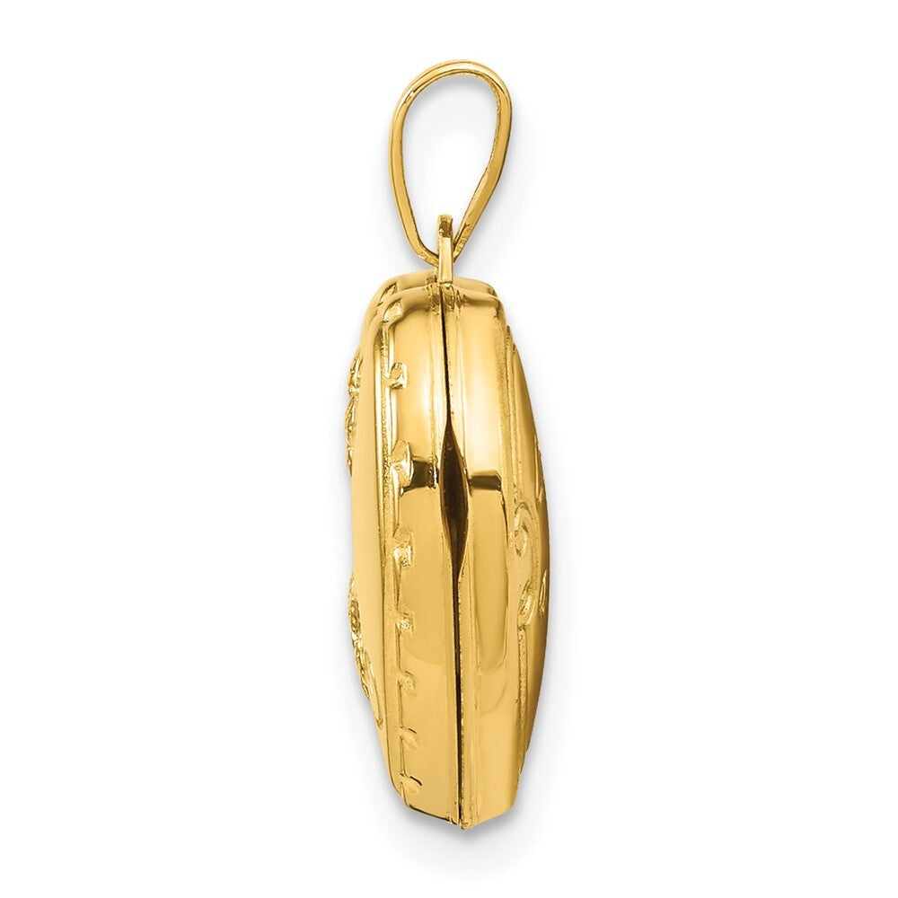 14k Yellow Gold Reversible Floral Love You Always Heart Locket Pendant for Women
