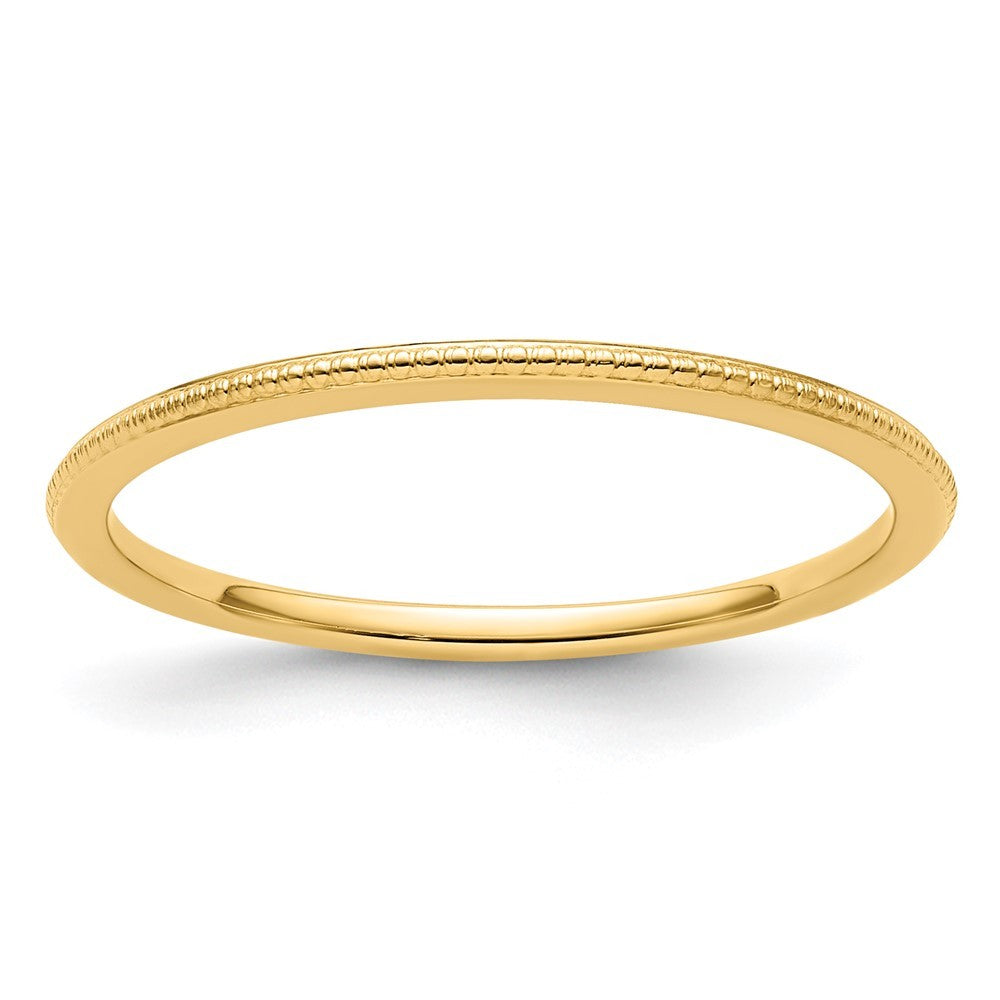 14k Yellow Gold 1.2mm Beaded Stackable Band Ring Size 7