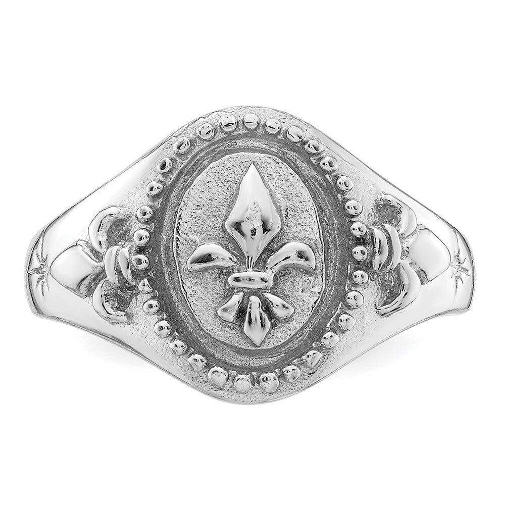 Sterling Silver Rhodium-plated Fleur de Lis Ring Size 9