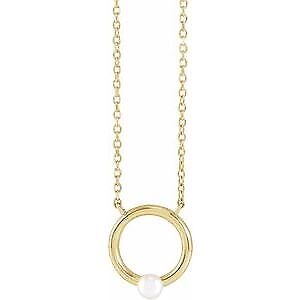 14k Yellow Gold Cultured Seed Pearl Circle 18" Necklace