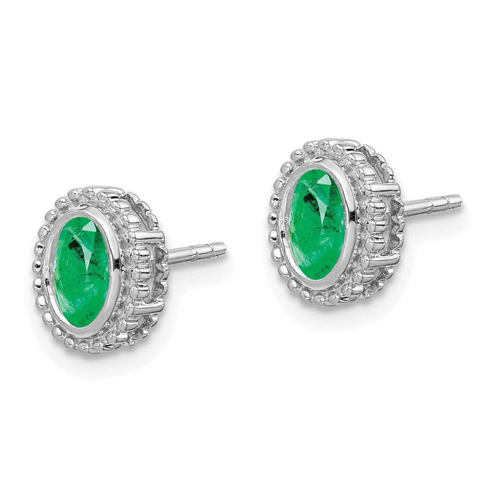 14k White Gold Oval Emerald Earrings