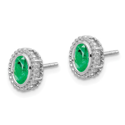 14k White Gold Oval Emerald Earrings