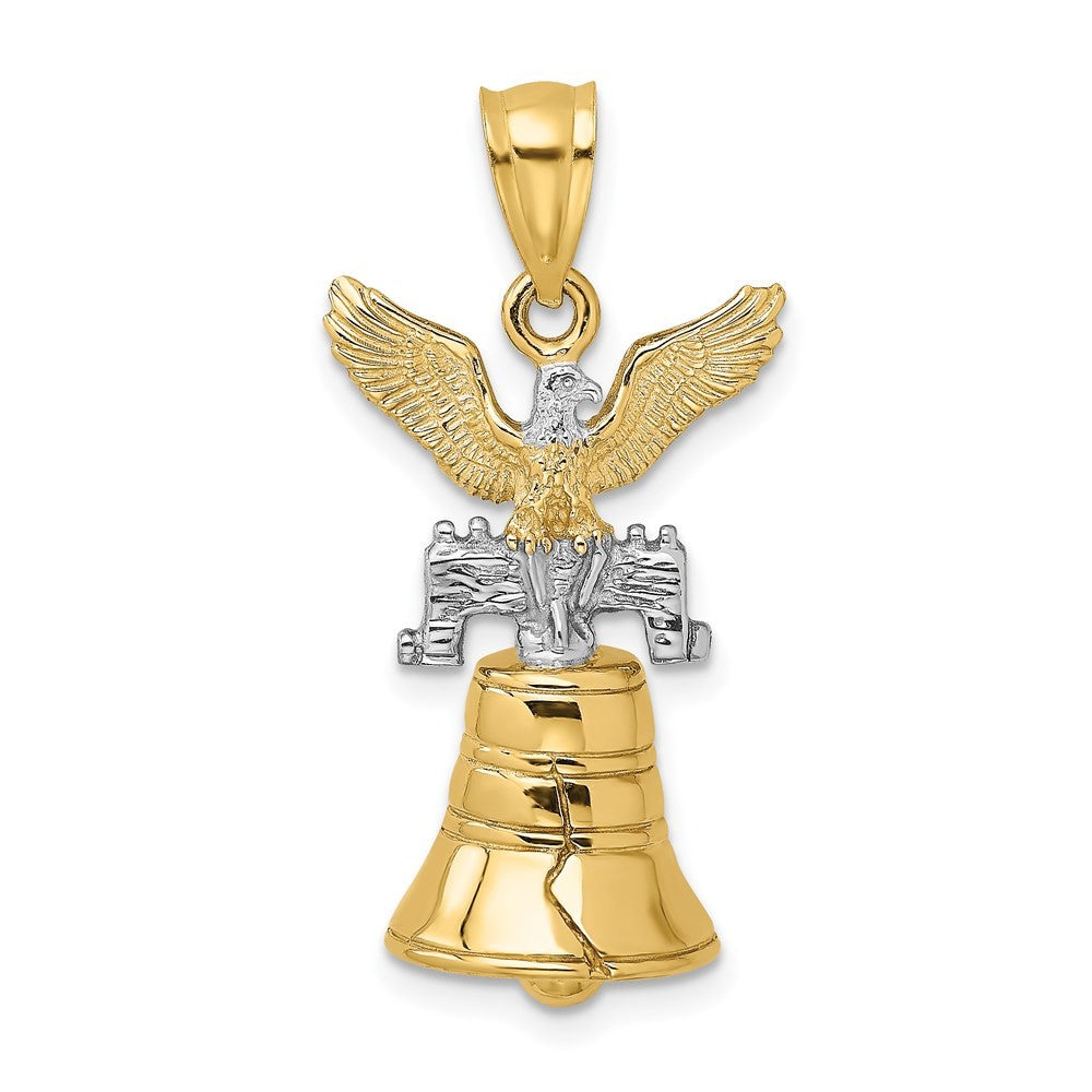 14k Yellow Gold w Rhodium 3D Moveable Liberty Bell w Eagle Top Charm