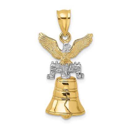 14k Yellow Gold w Rhodium 3D Moveable Liberty Bell w Eagle Top Charm
