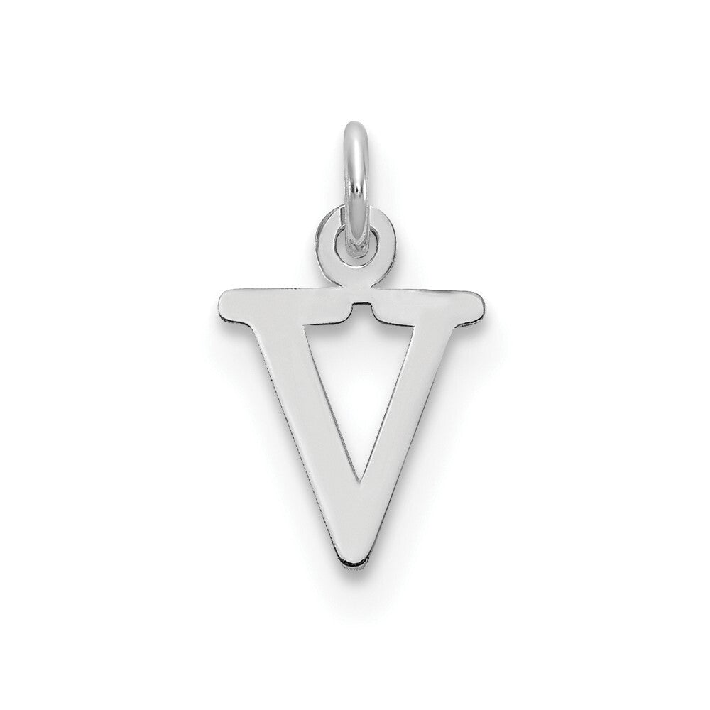 14k White Gold Cutout Letter V Initial Pendant for Women